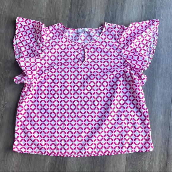 Charter Club Tops - Charter Club Linen Women’s Top Pink White Spring Summer Flutter Sleeves XL